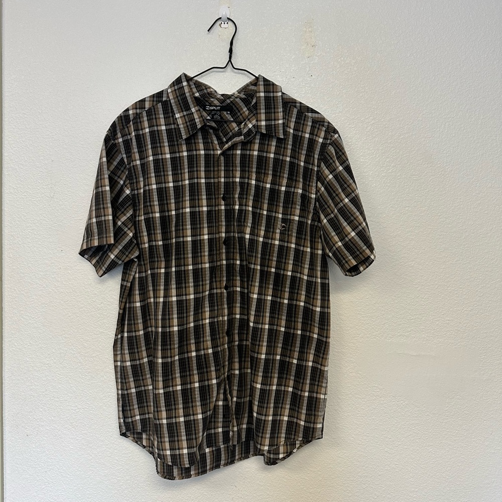 Plaid button down short sleeve, authentic split shirt